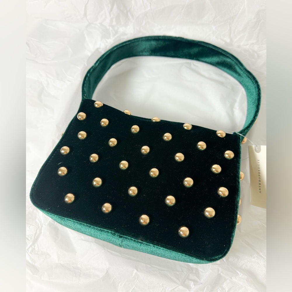Anthropologie Studded Velvet Shoulder Bag in Green NWT - Picture 12 of 13